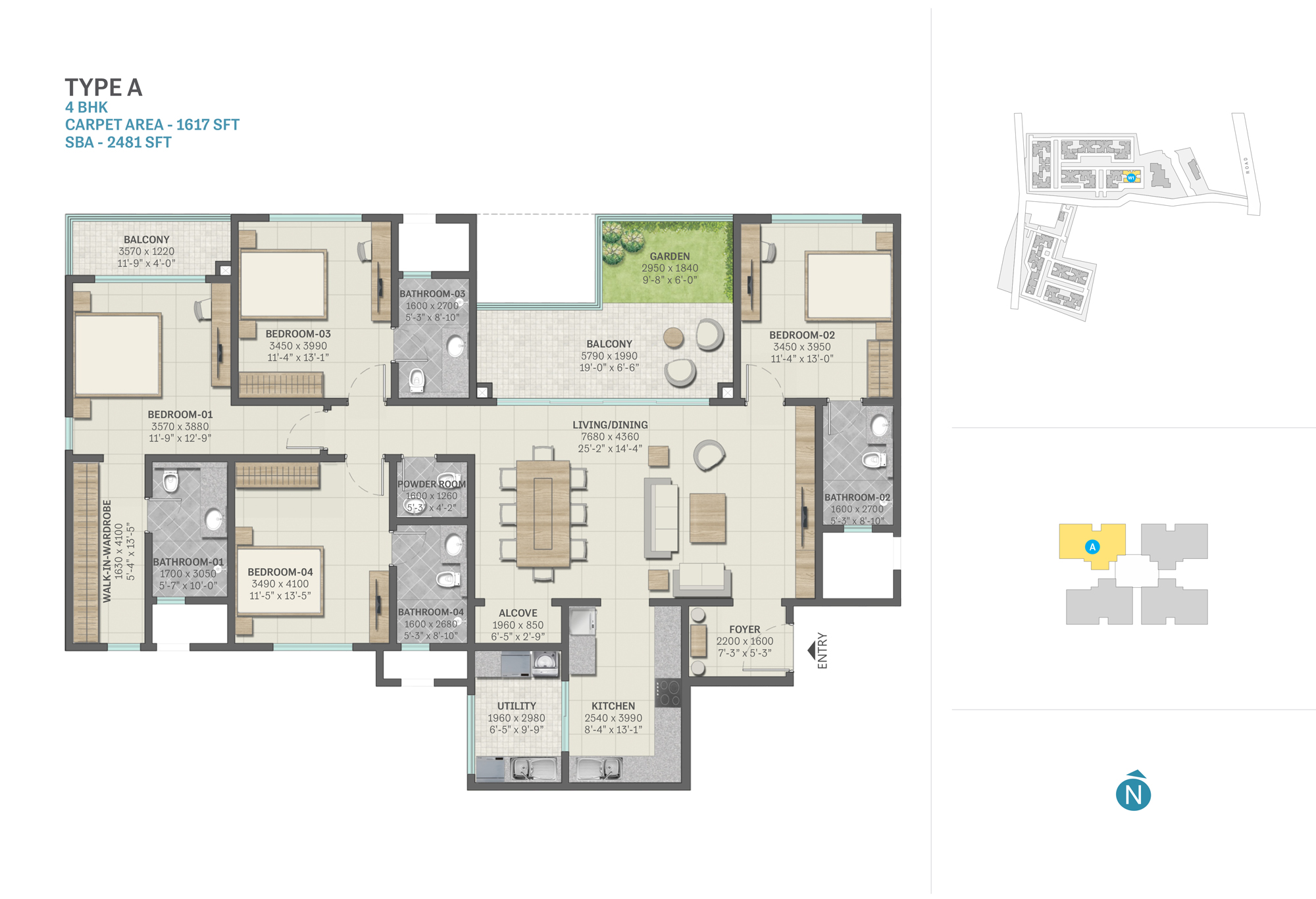 4 BHK Type A Floor Plan